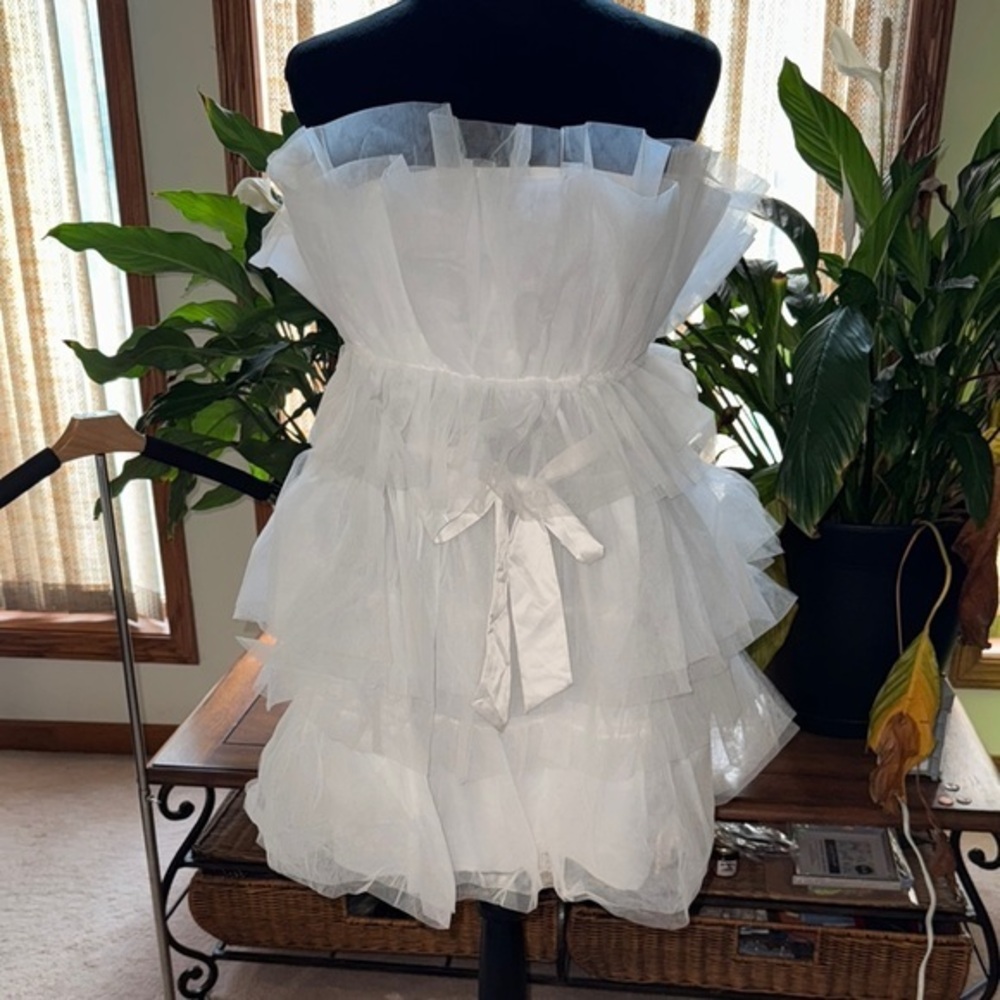 White Strapless Ruffled Babydoll Dress for Brides